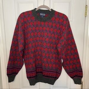 VINTAGE Bay Club 100% Wool Crewneck Pullover Rose Grandma Cottagecore Sweater M